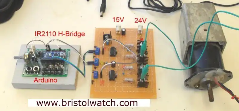 IR2110 MOSFET driver based H-bridge DC motor control.